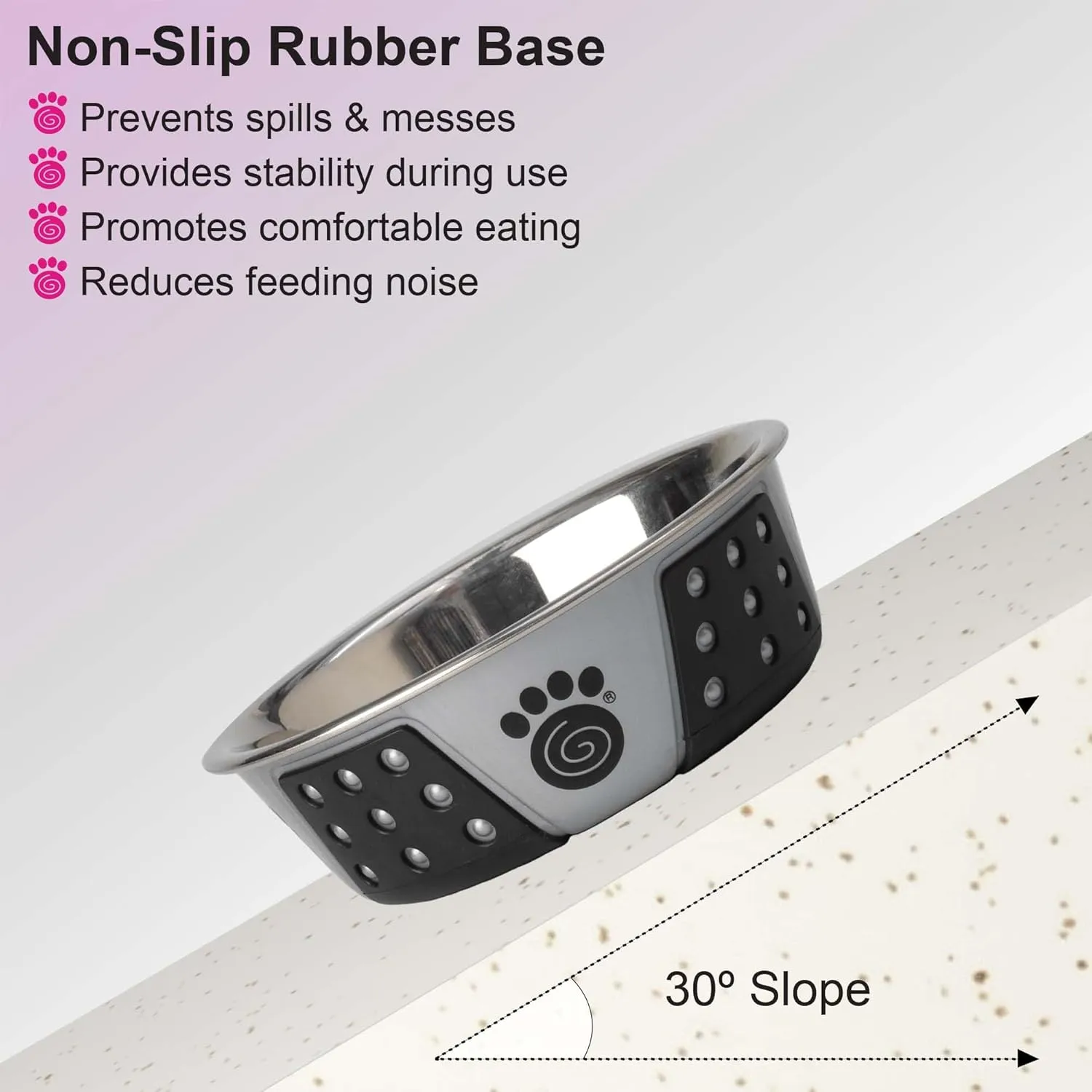 PetRageous 13097 Fiji Stainless Steel Non-Slip Dishwasher-Safe Dog Bowl 1.75-Cup Capacity 5.5-inch Diameter 1.75-inch Tall for Small and Medium Size Dogs and Cats, Light Grey and Black