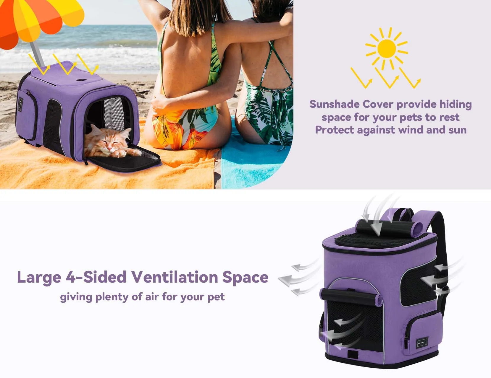 PETSFIT Pet Carrier Backpack with Upgraded Waist Protection Fully Ventilated Collapsible