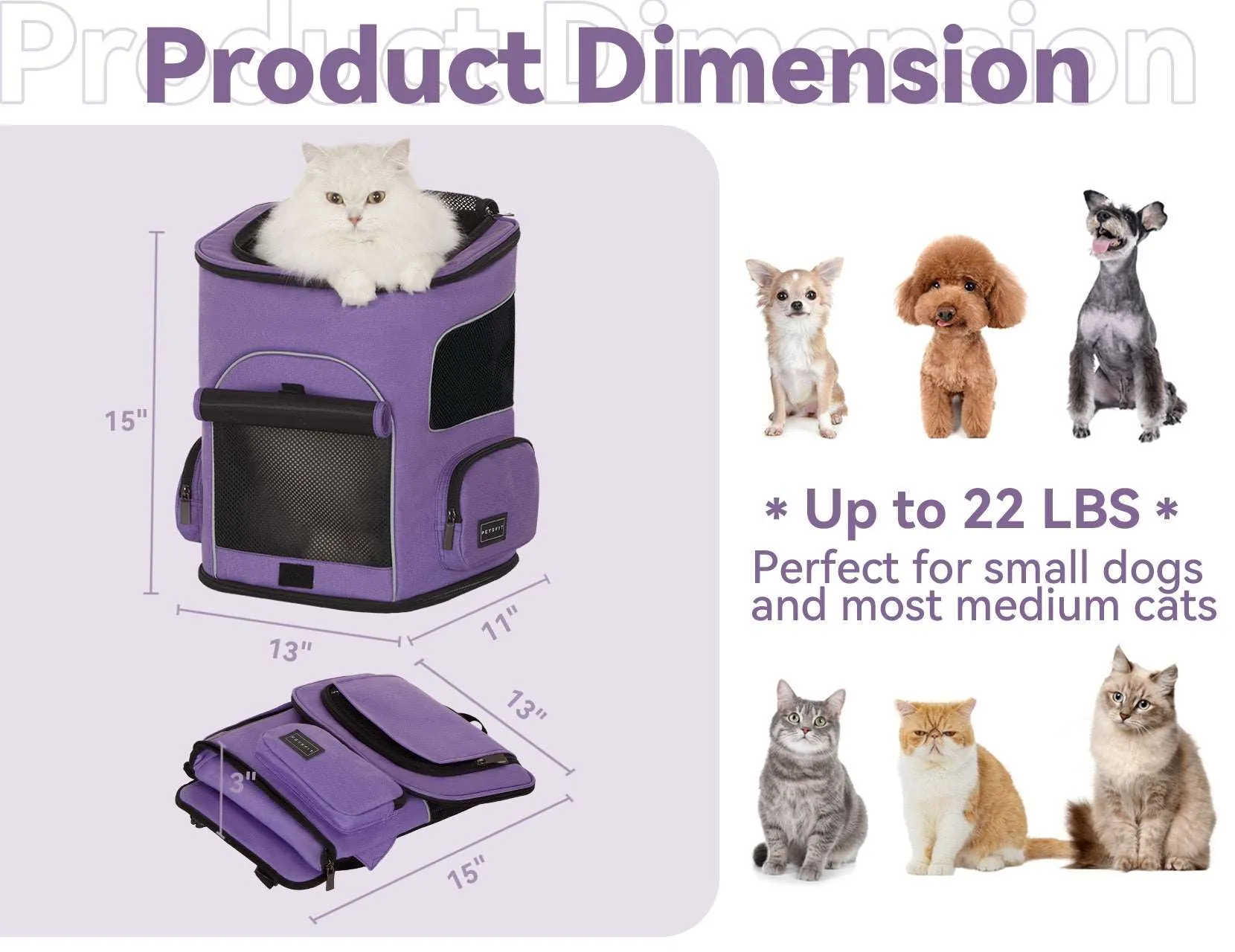 PETSFIT Pet Carrier Backpack with Upgraded Waist Protection Fully Ventilated Collapsible