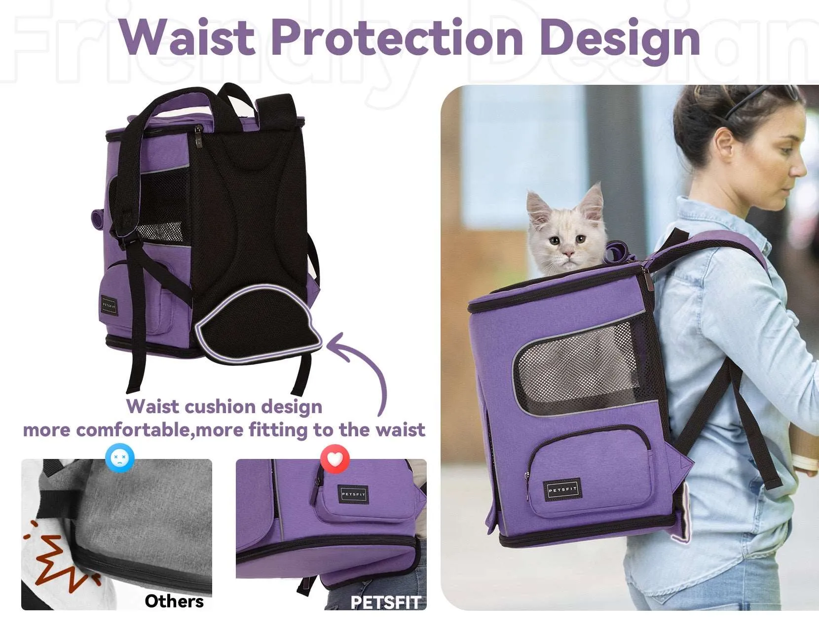 PETSFIT Pet Carrier Backpack with Upgraded Waist Protection Fully Ventilated Collapsible