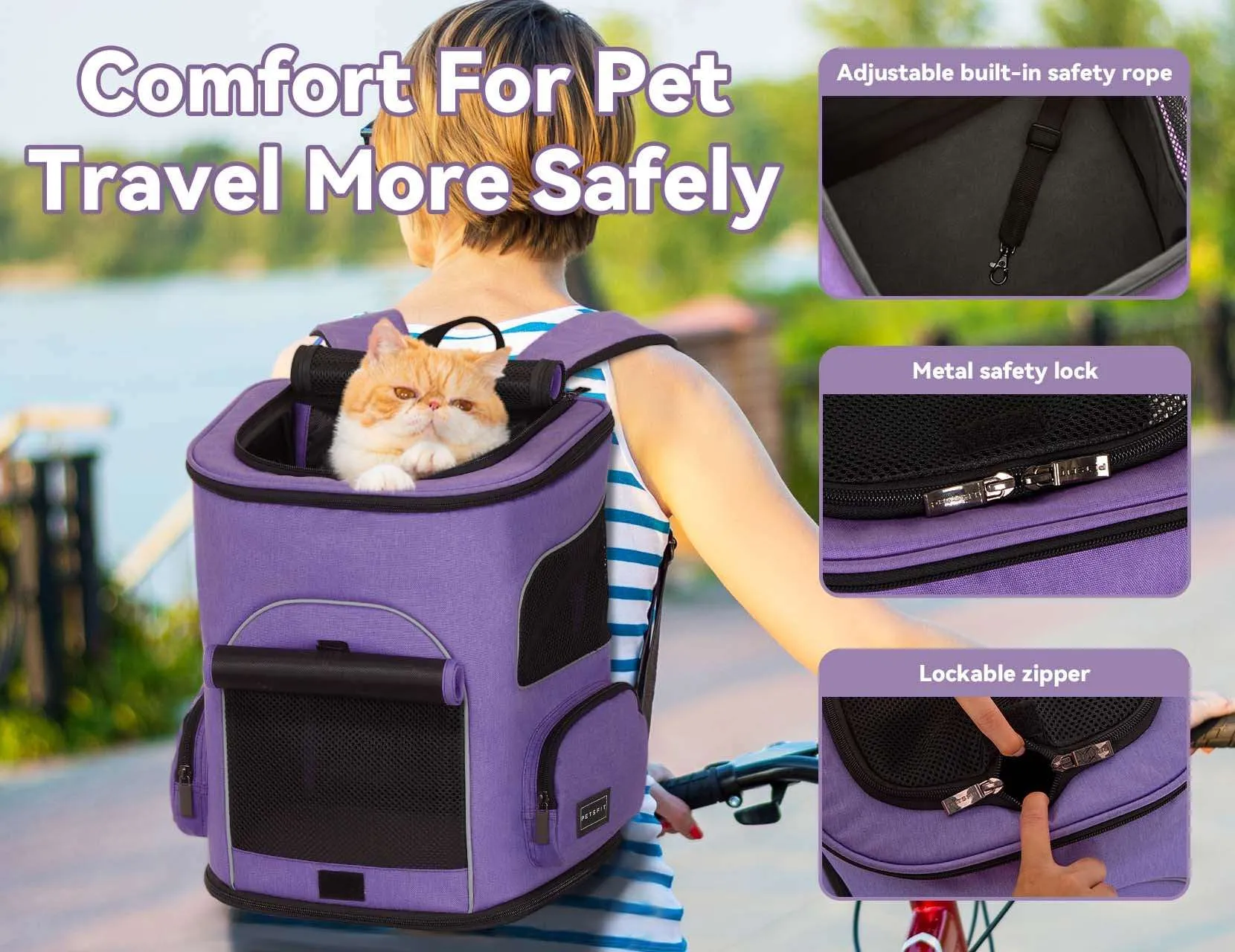 PETSFIT Pet Carrier Backpack with Upgraded Waist Protection Fully Ventilated Collapsible