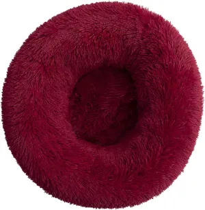 Plush Donut Calming Cat Dog Bed, Extra Large Anti Anxiety Round Fluffy Big Pet Bed, Washable Self Warming Soft Durable Cute XXL Puppy Beds for Large Medium Small Dogs,Red,60cm/24in