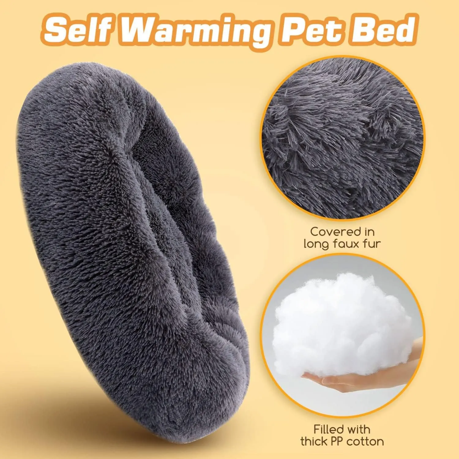 Plush Donut Calming Cat Dog Bed, Extra Large Anti Anxiety Round Fluffy Big Pet Bed, Washable Self Warming Soft Durable Cute XXL Puppy Beds for Large Medium Small Dogs,Red,60cm/24in