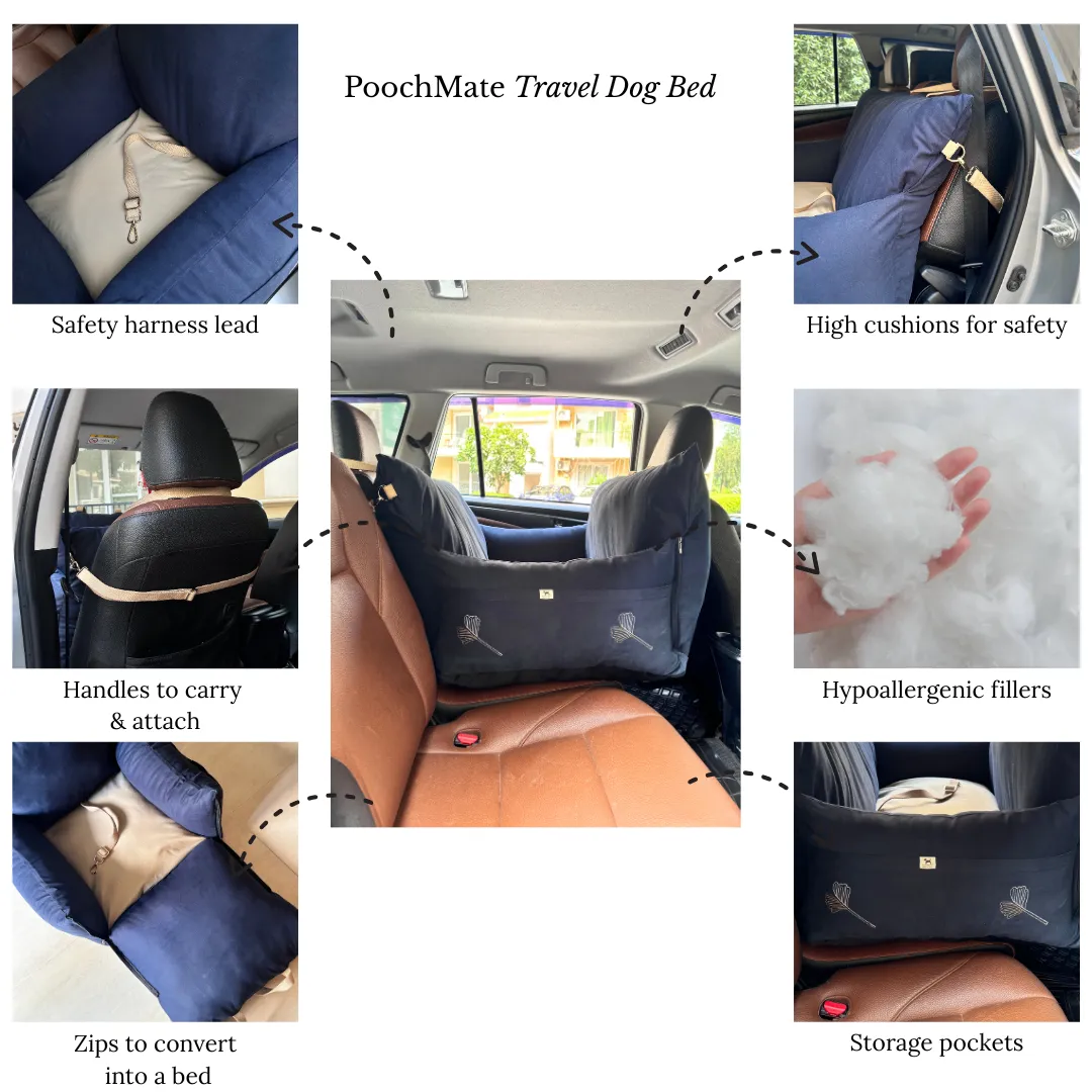PoochMate Dog Travel Bed Large : Navy & Beige