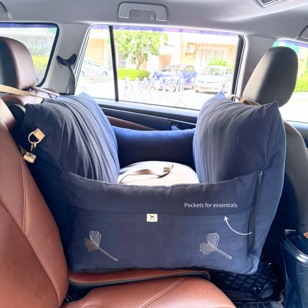 PoochMate Dog Travel Bed Large : Navy & Beige