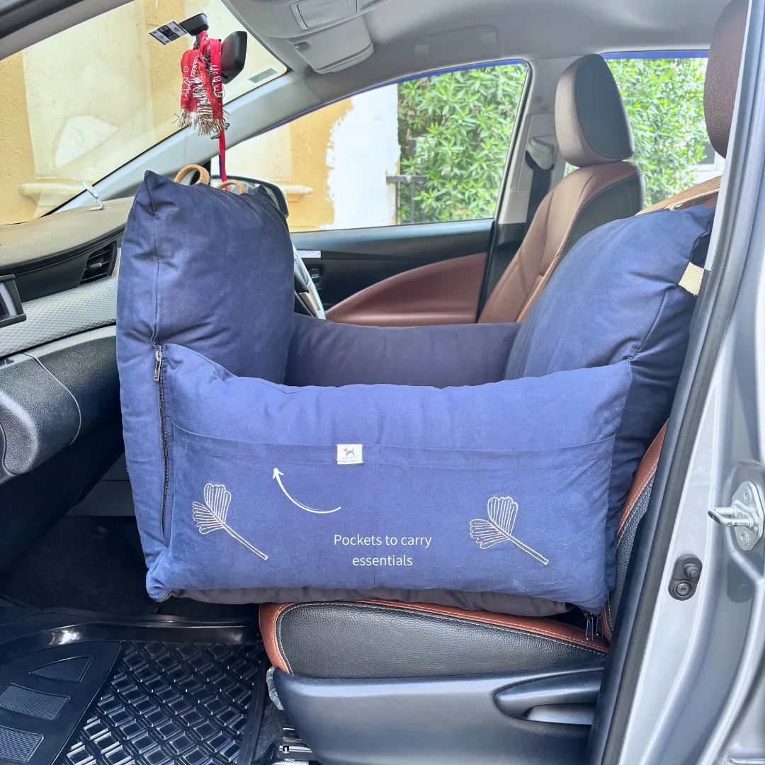 PoochMate Dog Travel Bed Large : Navy & Beige