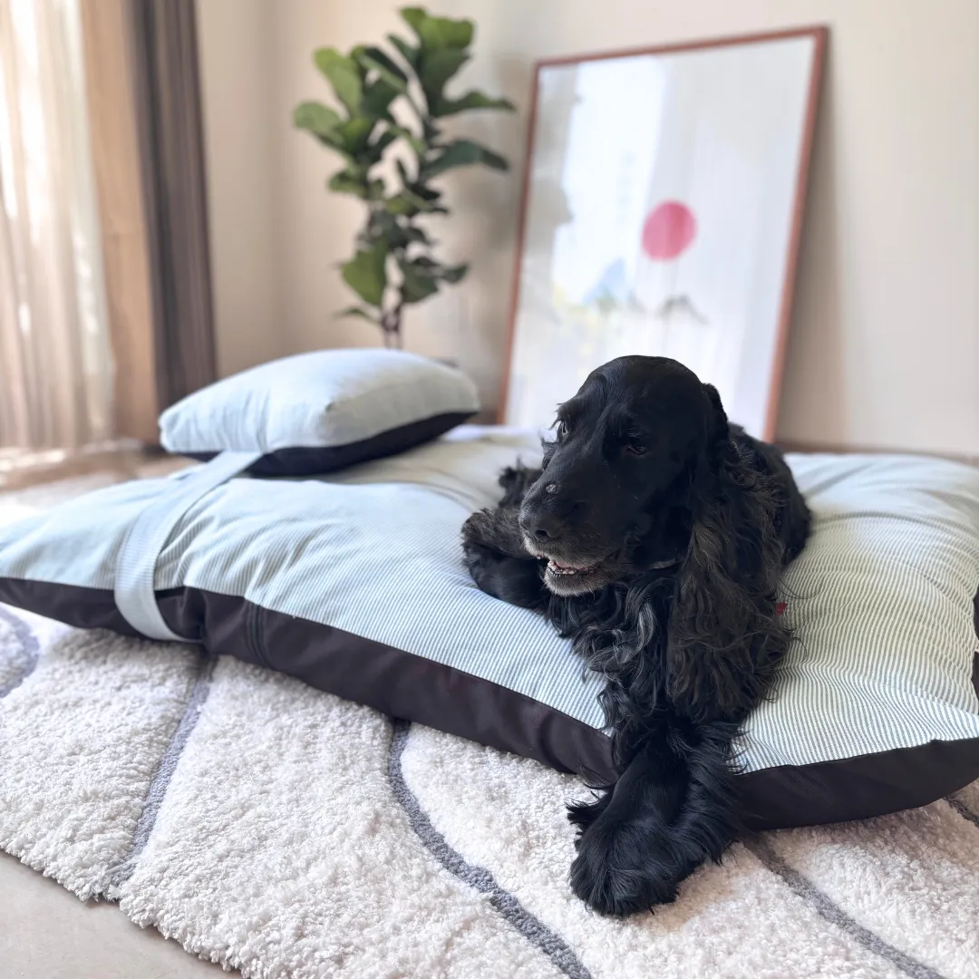PoochMate Green Stripe Cotton Flat Dog Bed