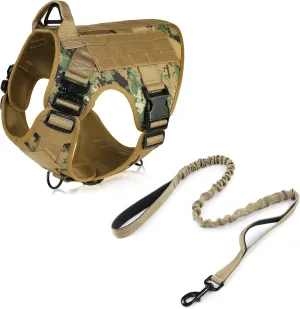 rabbitgoo Tactical Dog Harness and Leash for Large Dogs, Heavy Duty Dog Harness with Handle, No-Pull Service Dog Vest Large Breed, Adjustable Military Dog Vest Harness for Training Hunting Walking