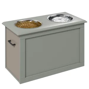 Raised Dog Bowls, with Storage, Two Stainless Steel Bowls, Elevated Base - Grey