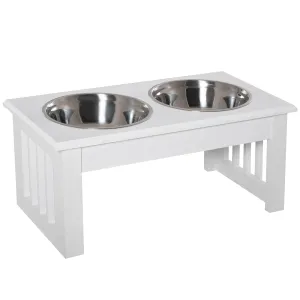 Raised Dog Feeding Bowls with Stand, Stainless Steel for  Extra Small and Small Dog, 44L x 24W x 15H cm - White