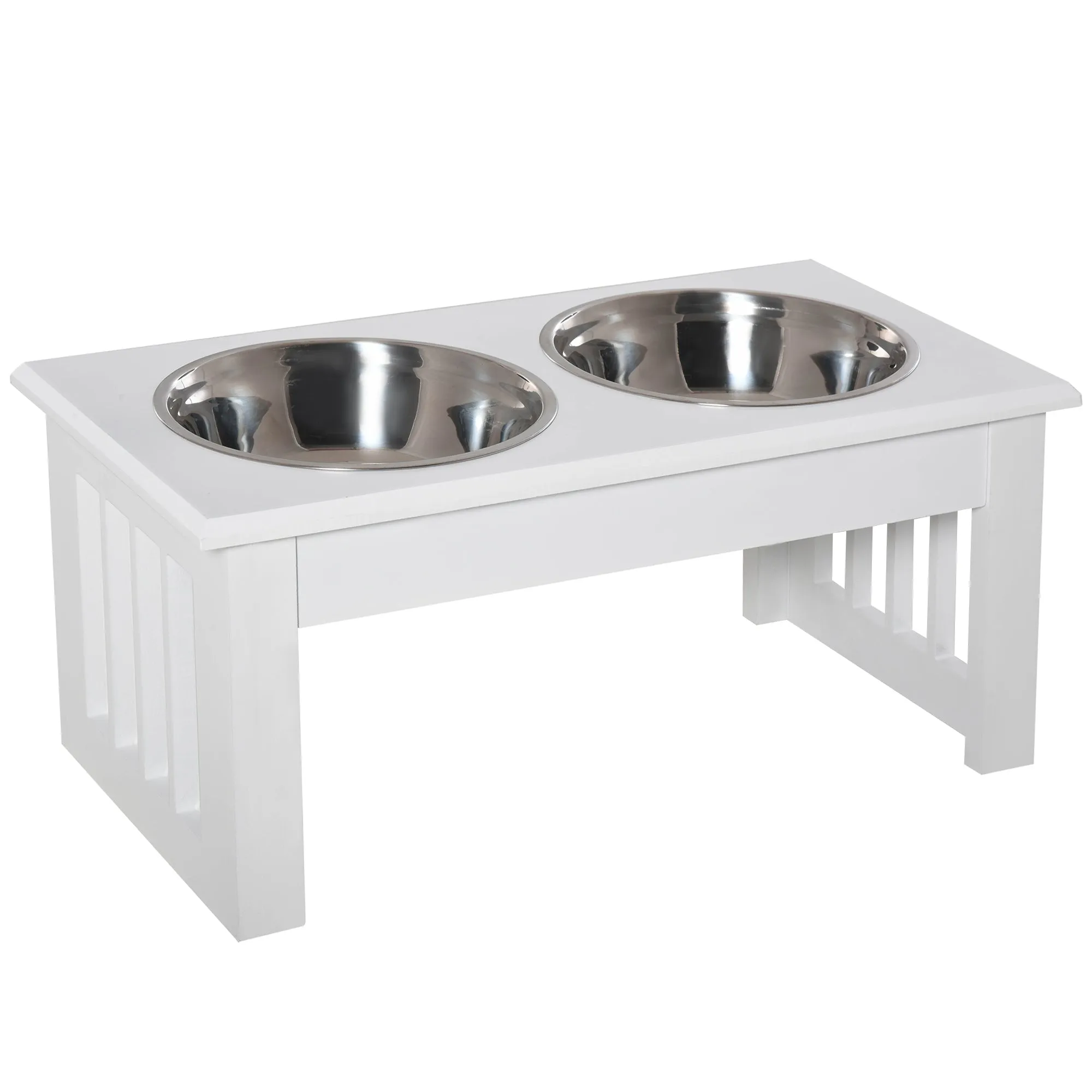 Raised Dog Feeding Bowls with Stand, Stainless Steel for  Extra Small and Small Dog, 44L x 24W x 15H cm - White