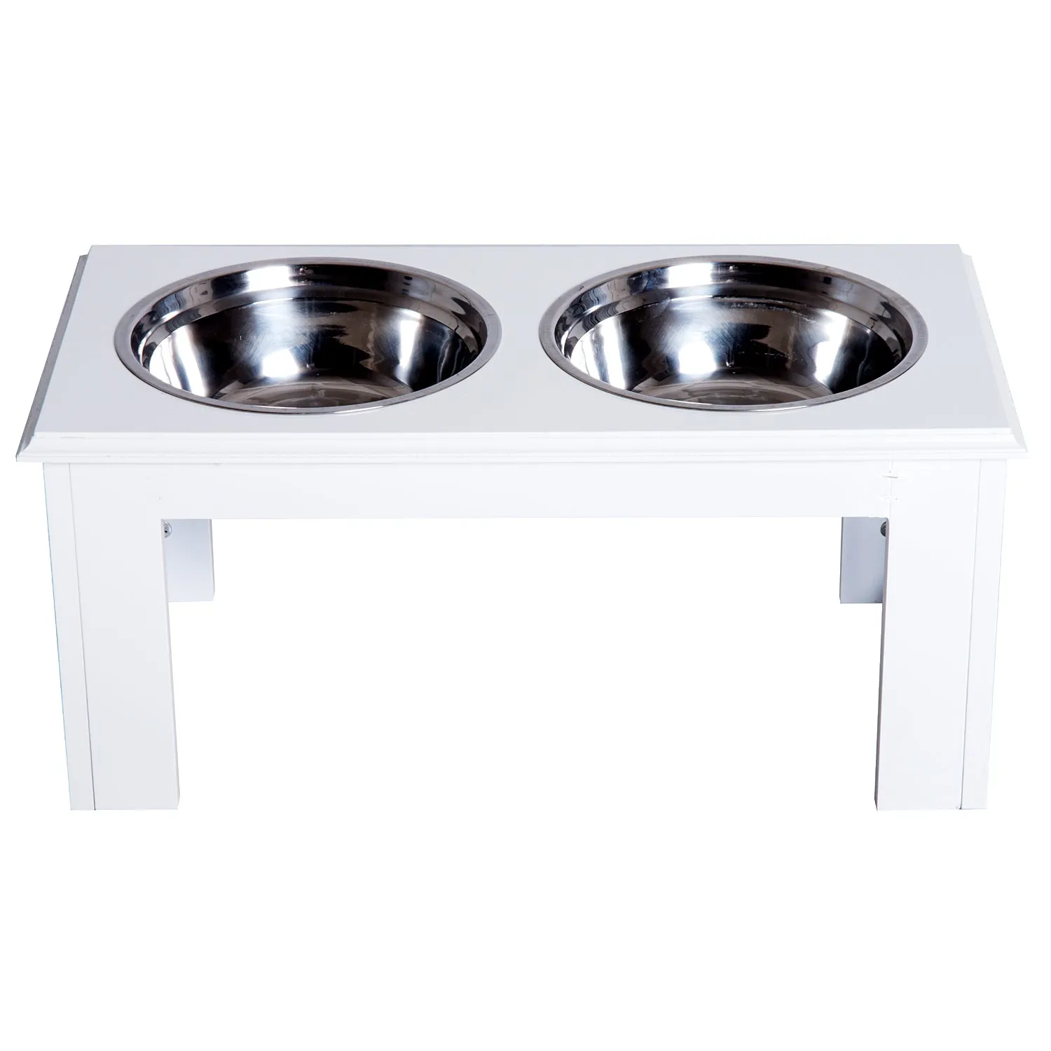 Raised Dog Feeding Bowls with Stand, Stainless Steel for Medium Dog, 58L x 31W x 25H cm - White