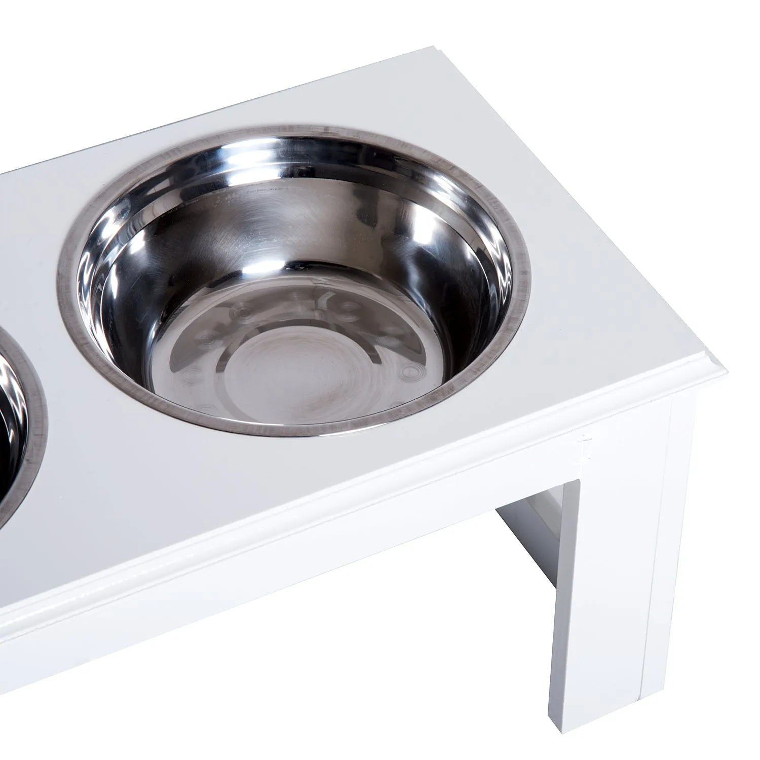 Raised Dog Feeding Bowls with Stand, Stainless Steel for Medium Dog, 58L x 31W x 25H cm - White