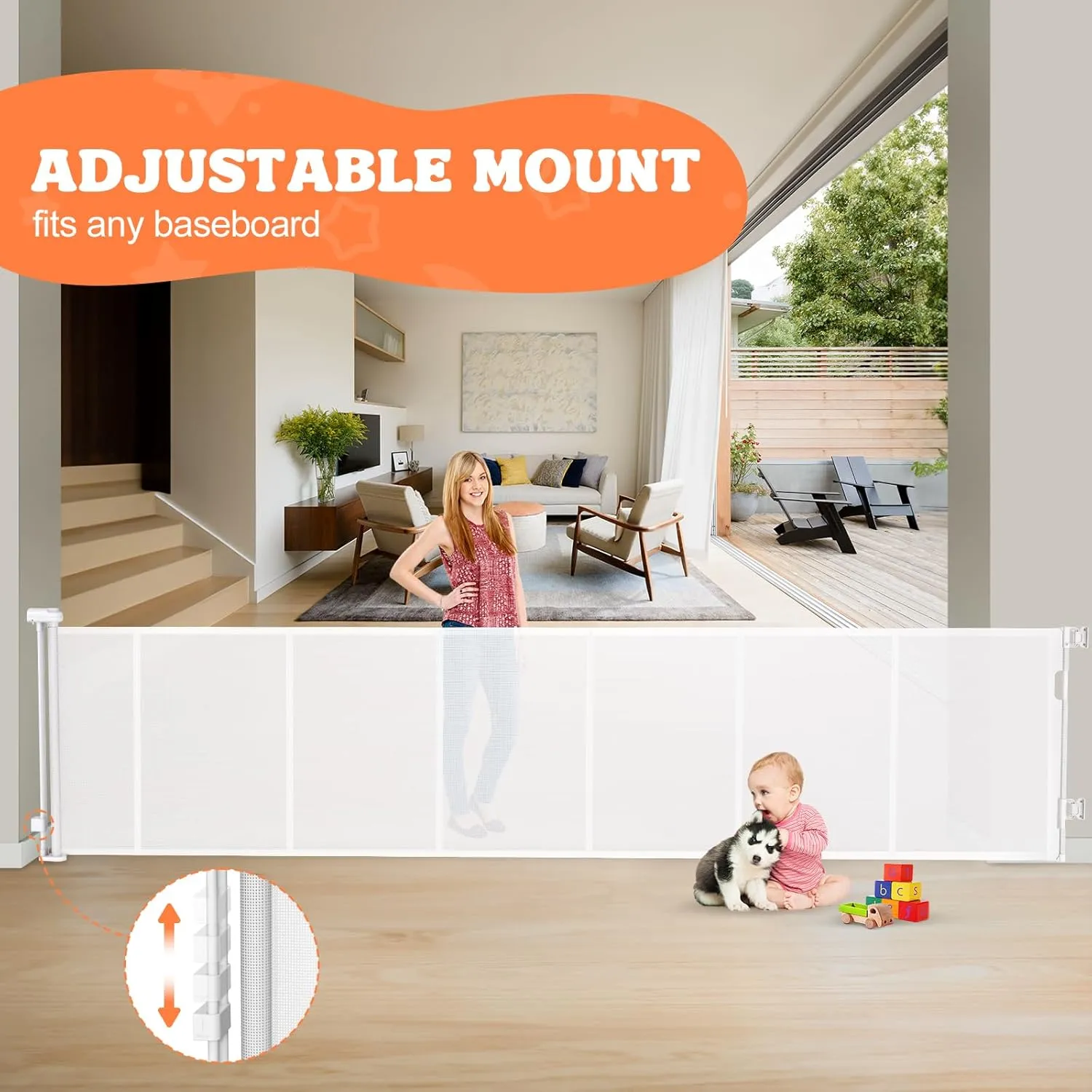 Retractable Baby Gates Extra Wide 120'', 35" Tall Retractable Dog Gate for Large Openings, Upgraded Retractable Gate with Fiberglass,Extra Large Retractable Pet Gate for Dogs, Indoor&Outdoor