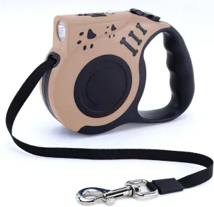 Retractable Dog Leash with USB Rechargeable Flashlight for Night Walks, 16FT Automatic Telescopic Tractor Dog Leash for Small and Medium Dogs, Rice Beige