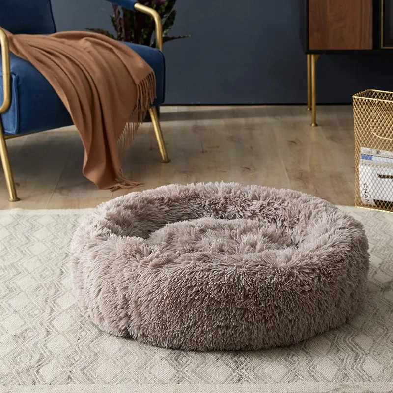 Round Plush Calming Donut Cat Bed Nest