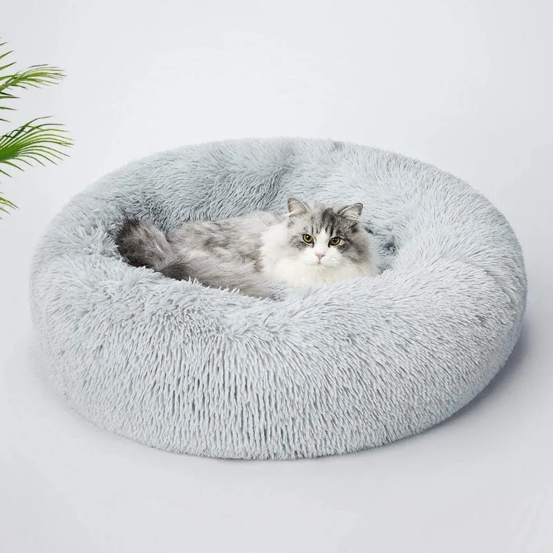 Round Plush Calming Donut Cat Bed Nest