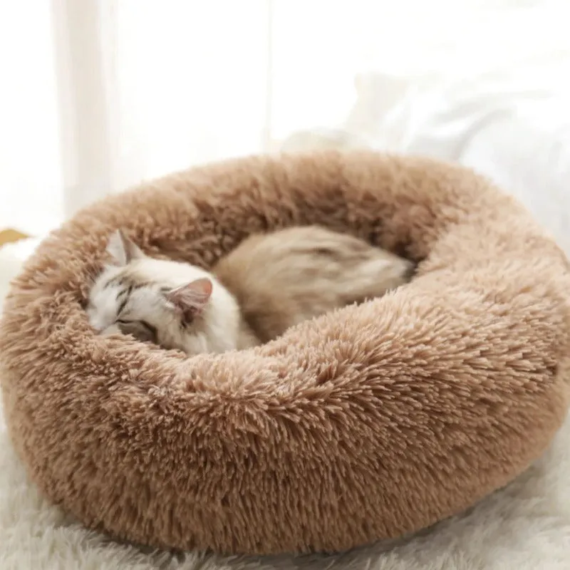 Round Plush Calming Donut Cat Bed Nest