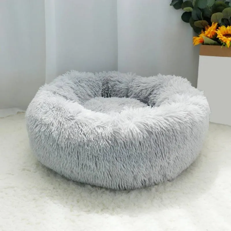 Round Plush Calming Donut Cat Bed Nest