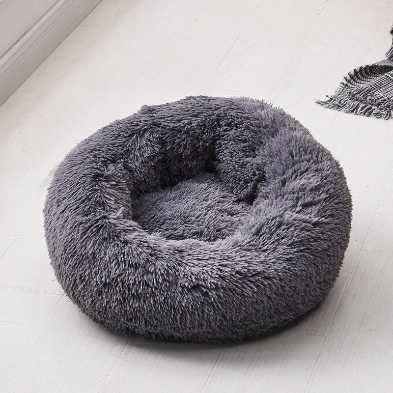 Round Plush Calming Donut Cat Bed Nest