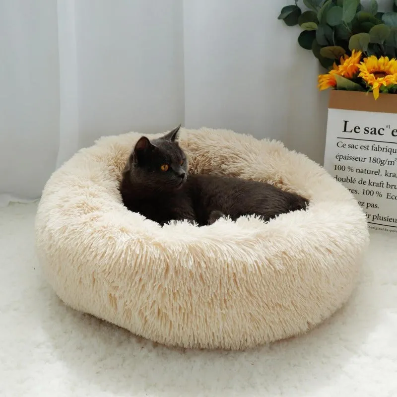Round Plush Calming Donut Cat Bed Nest