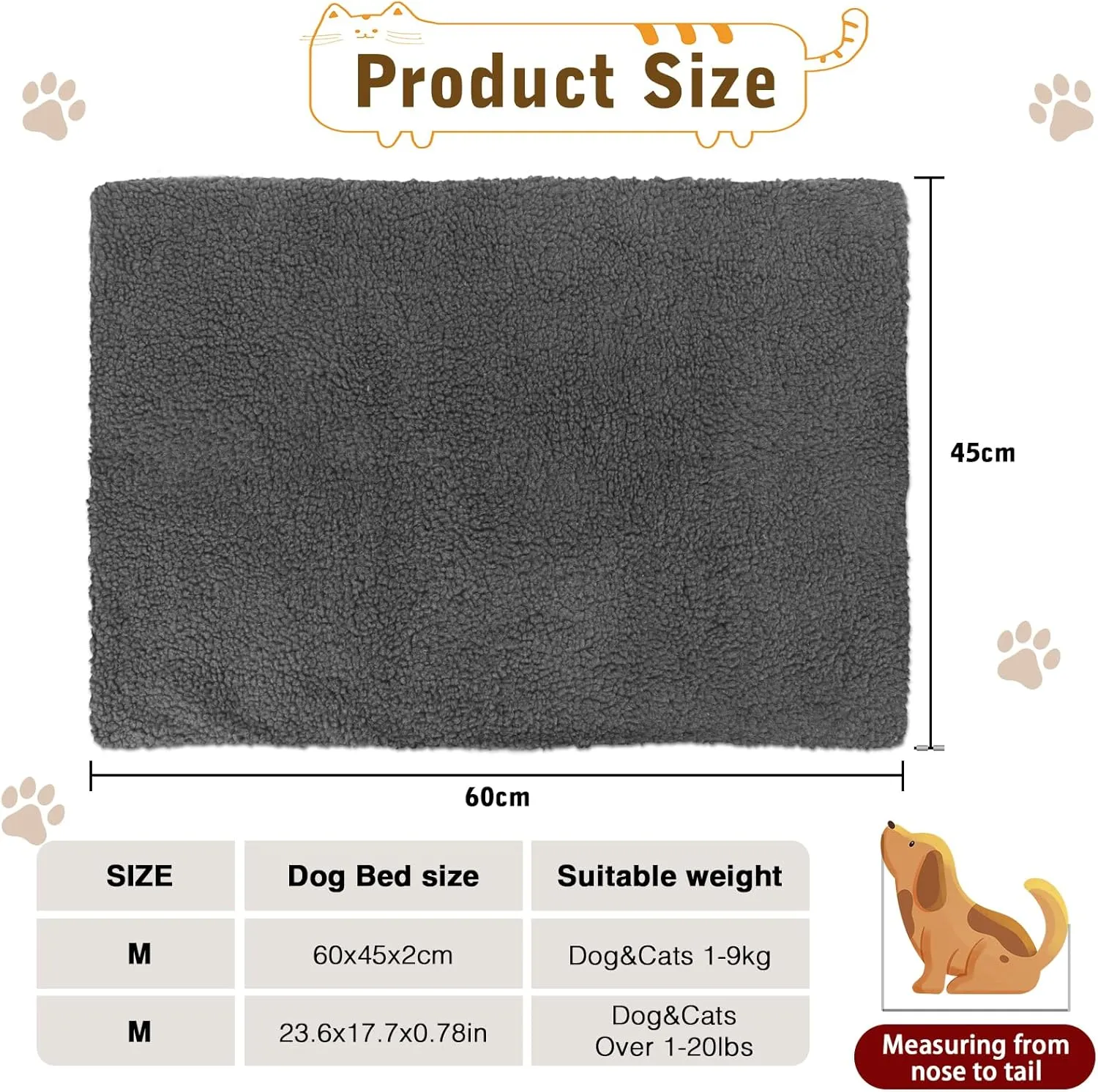 Self Heating cat Bed, Fluffy Self Heating Pad for Dogs and Cats, Warming Thermal Cat Beds with Non-Slip Base and Machine Washable for Indoor Outdoor Cats, Dogs (Grey)