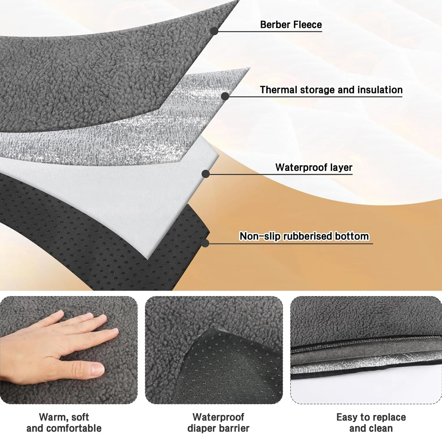 Self Heating cat Bed, Fluffy Self Heating Pad for Dogs and Cats, Warming Thermal Cat Beds with Non-Slip Base and Machine Washable for Indoor Outdoor Cats, Dogs (Grey)