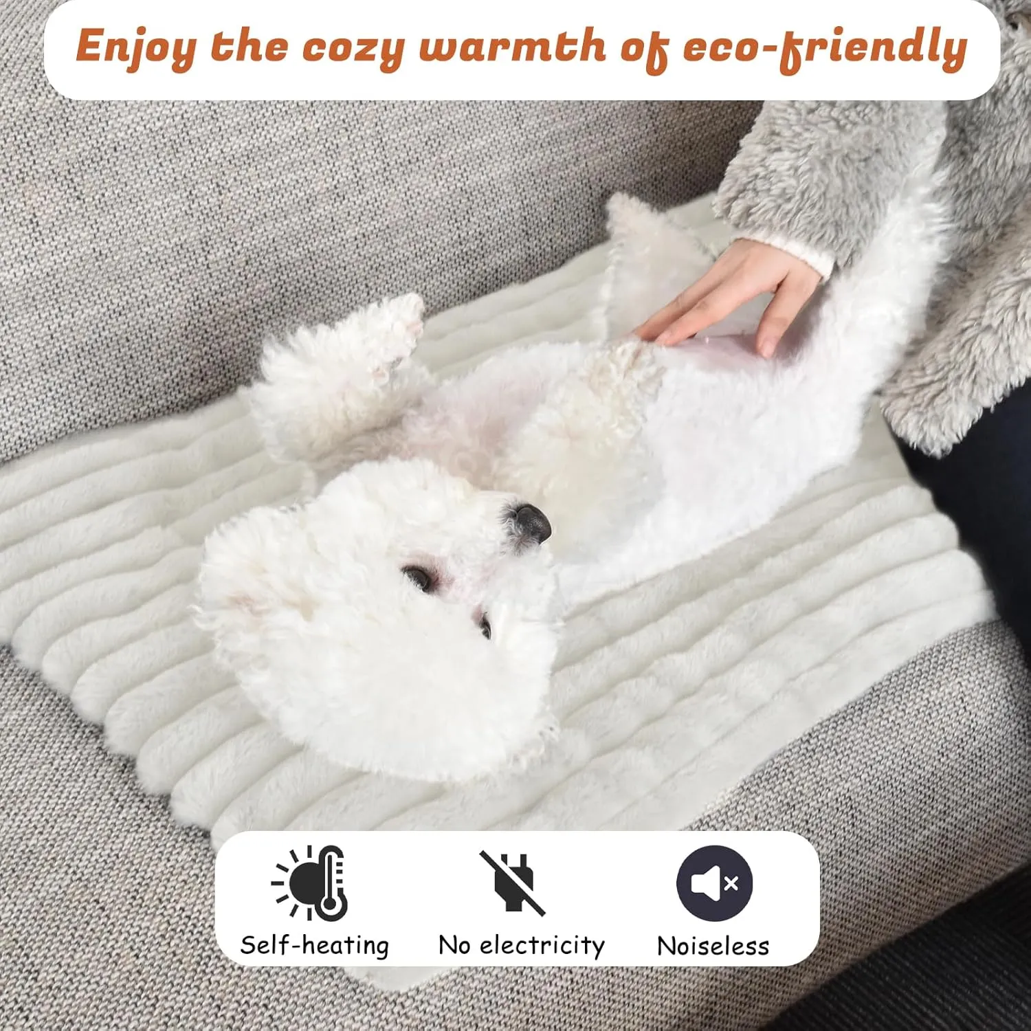 Self-Warming Cat Bed Pad, Self Heating Cat Mat Heated Dog Crate Pad, Extra Warm Thermal Pet Pad Blanket for Indoor with Soft Corduroy Velvet Cover Non-Slip Bottom Washable(S, White, 24'' x 18'')