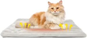 Self-Warming Cat Bed Pad, Self Heating Cat Mat Heated Dog Crate Pad, Extra Warm Thermal Pet Pad Blanket for Indoor with Soft Corduroy Velvet Cover Non-Slip Bottom Washable(S, White, 24'' x 18'')