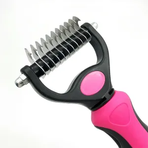 small red Pet Fur Knot Cutter Dog Grooming Shedding Tools Cat Hair Removal Comb AZ10783