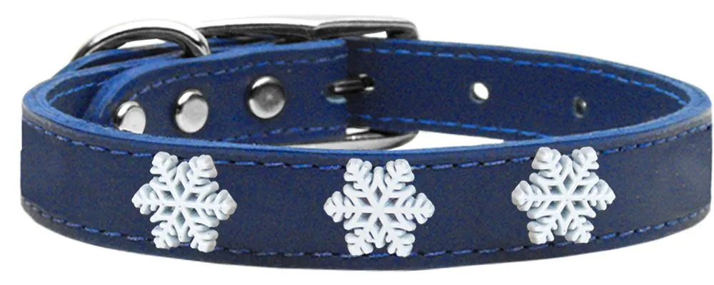 Snowflake Widget Genuine Leather Dog Collar Blue 12