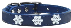Snowflake Widget Genuine Leather Dog Collar Blue 12