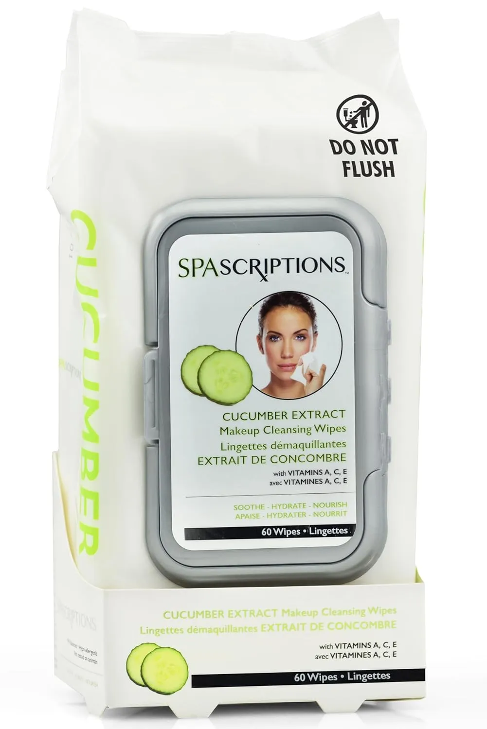 SpaScriptions Cucumber Makeup and Face Cleansing Wipes - Usable as Even Waterproof Mascara Cleanser Wipes - Face Wipes for Women for Beauty, Personal Care, Gentle and Effective Makeup Cleanser 60 Ct. 1 Pack