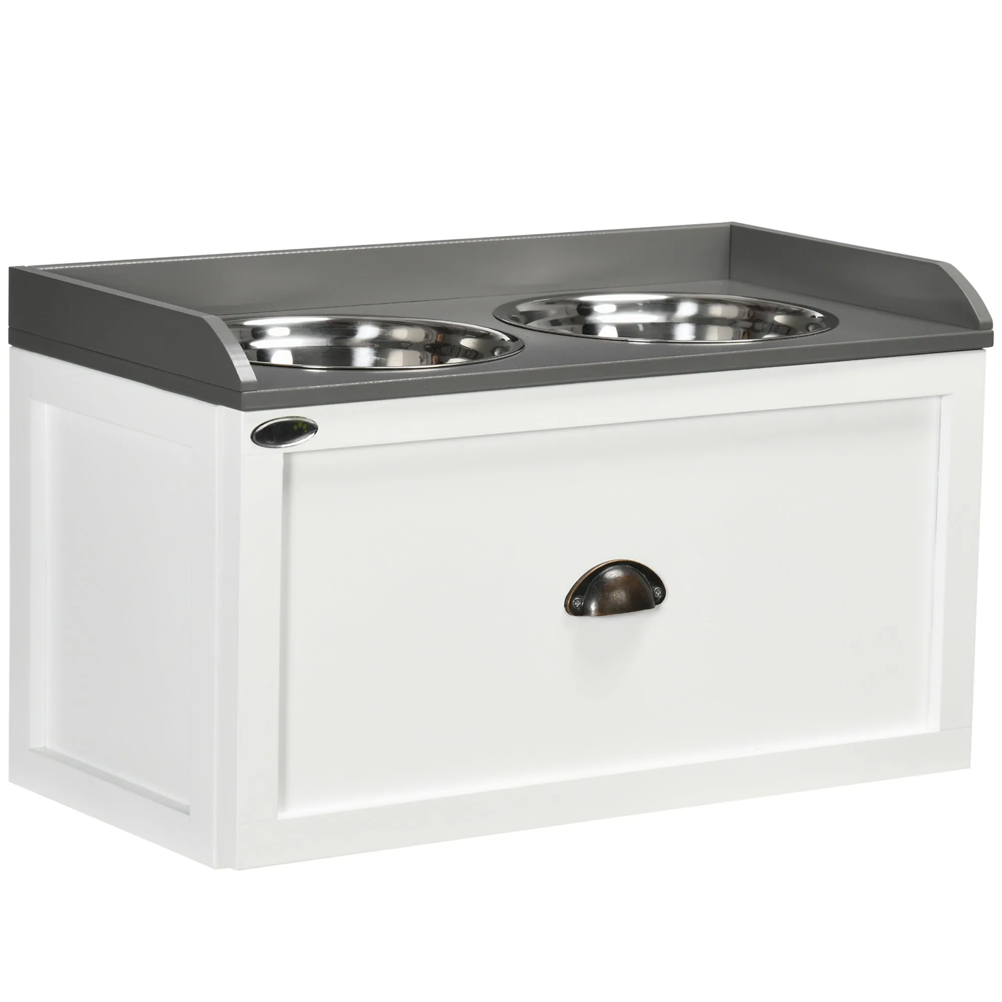 Stainless Steel Raised Dog Bowls, with 21L Storage Drawer for Large Dogs and Cats - White