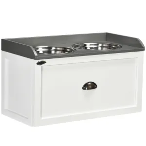 Stainless Steel Raised Dog Bowls, with 21L Storage Drawer for Large Dogs and Cats - White