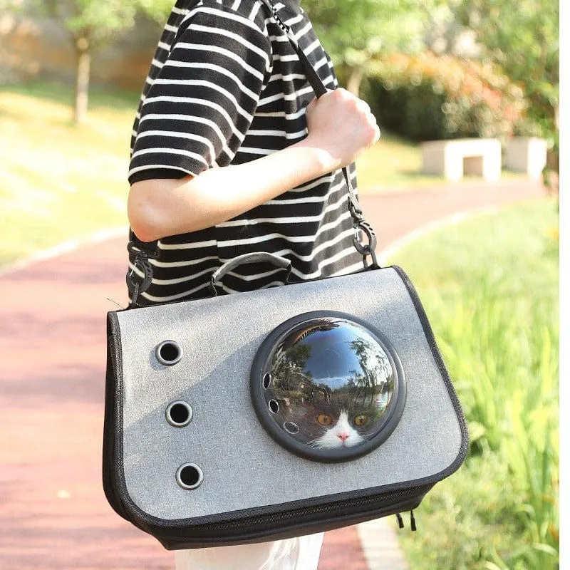 Three-Hole Breathable Linen Space Cover Foldable Cat Bagpet Carriers 40*25*25Cm