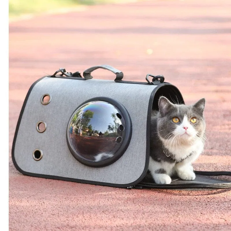 Three-Hole Breathable Linen Space Cover Foldable Cat Bagpet Carriers 40*25*25Cm