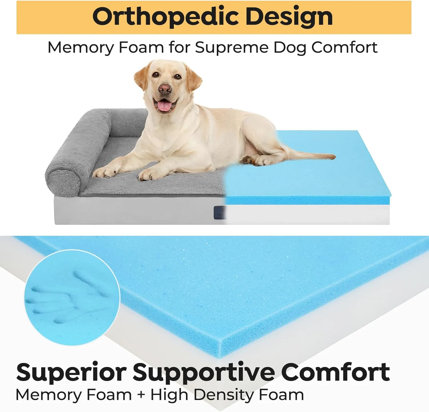 Veehoo Memory Foam Orthopedic Dog Beds-Washable Dog Bed with Removable Dutch Velvet Cover, Memory Foam Pet Bed with Sides-Non-Slip Sofa Couch for Medium Small Dogs, 29 * 20 in