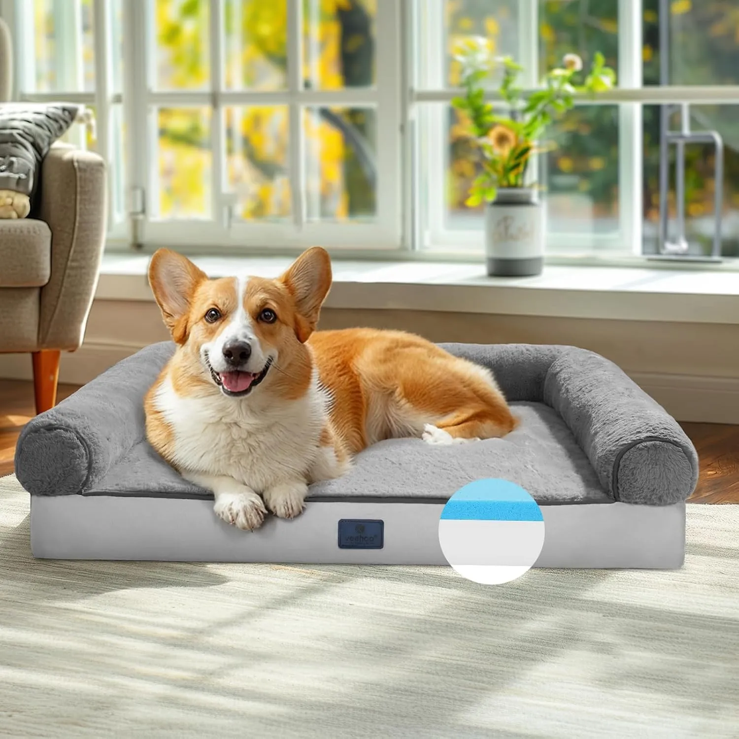 Veehoo Memory Foam Orthopedic Dog Beds-Washable Dog Bed with Removable Dutch Velvet Cover, Memory Foam Pet Bed with Sides-Non-Slip Sofa Couch for Medium Small Dogs, 29 * 20 in