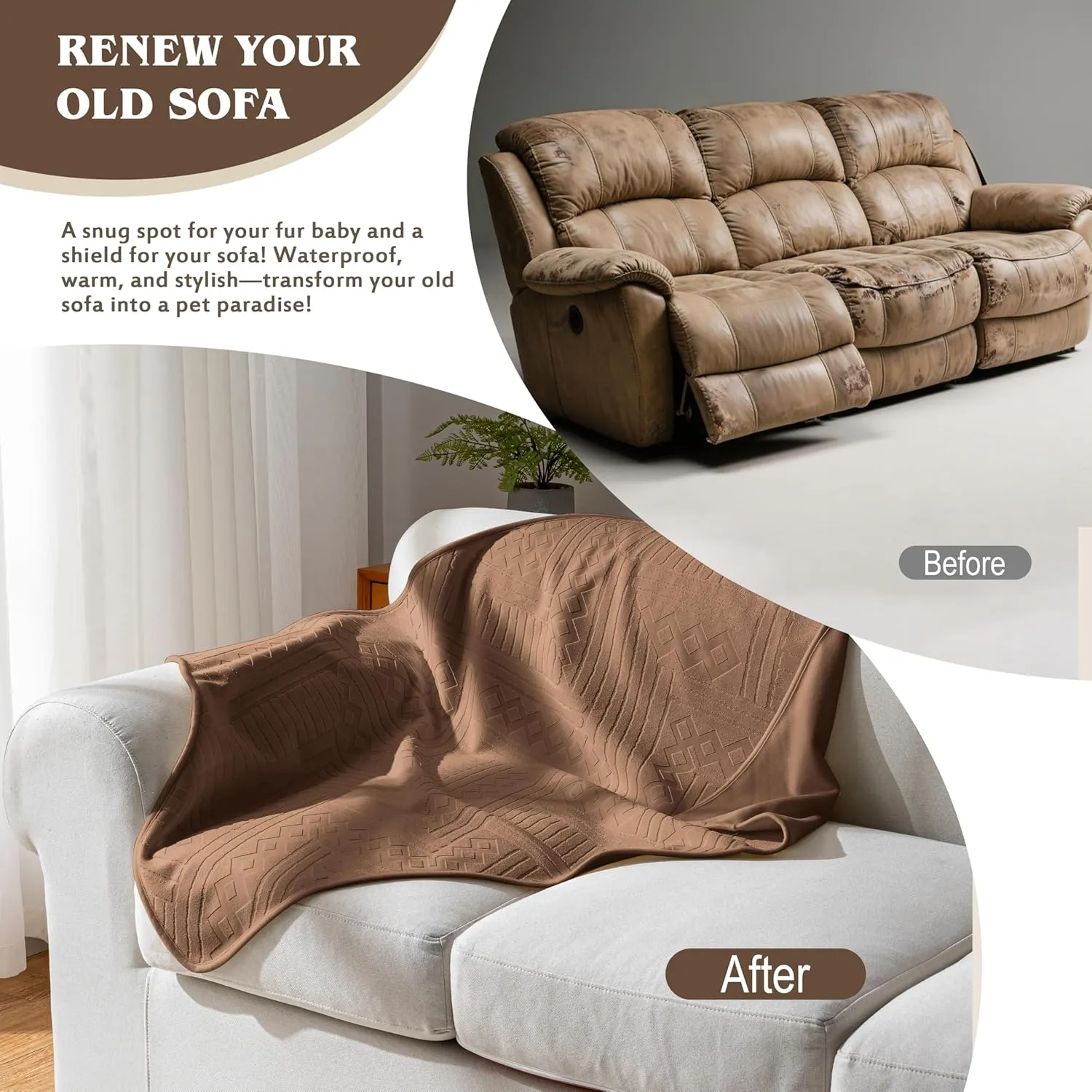 Waterproof Pet Blankets for Medium Dogs & Cats - Washable 2 - Sided Blanket for Couch, Bed, Car & Sofa Protection, Pattern and Velvet Reversible Throw,Ideal for Puppies30x40in/Brown