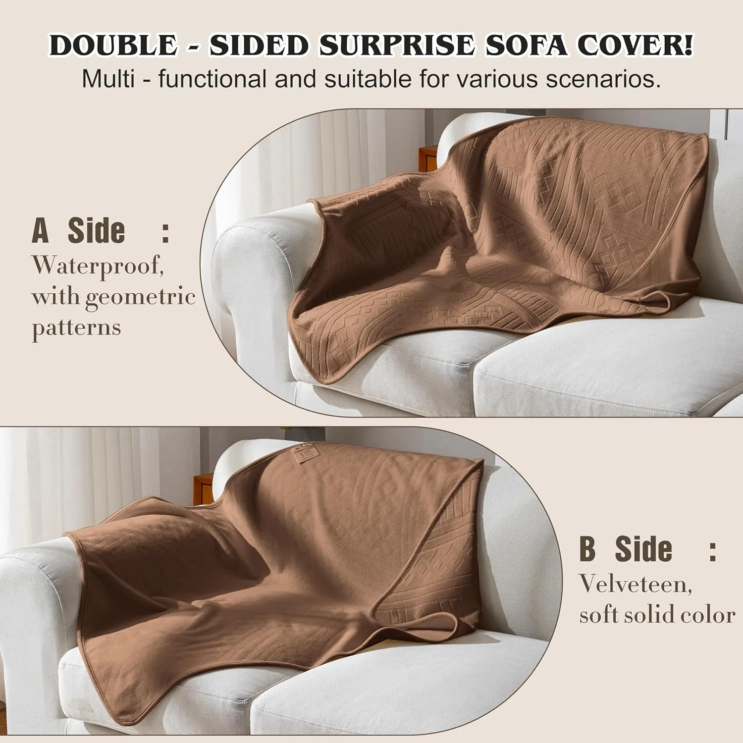 Waterproof Pet Blankets for Medium Dogs & Cats - Washable 2 - Sided Blanket for Couch, Bed, Car & Sofa Protection, Pattern and Velvet Reversible Throw,Ideal for Puppies30x40in/Brown