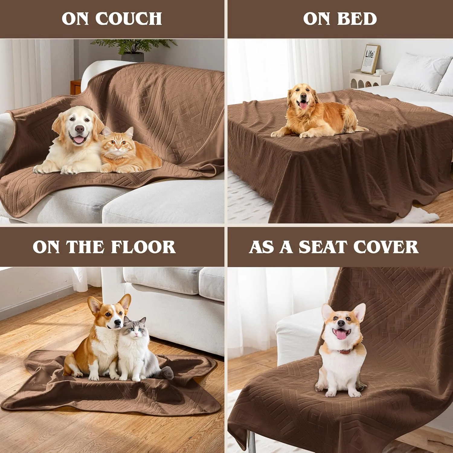 Waterproof Pet Blankets for Medium Dogs & Cats - Washable 2 - Sided Blanket for Couch, Bed, Car & Sofa Protection, Pattern and Velvet Reversible Throw,Ideal for Puppies30x40in/Brown