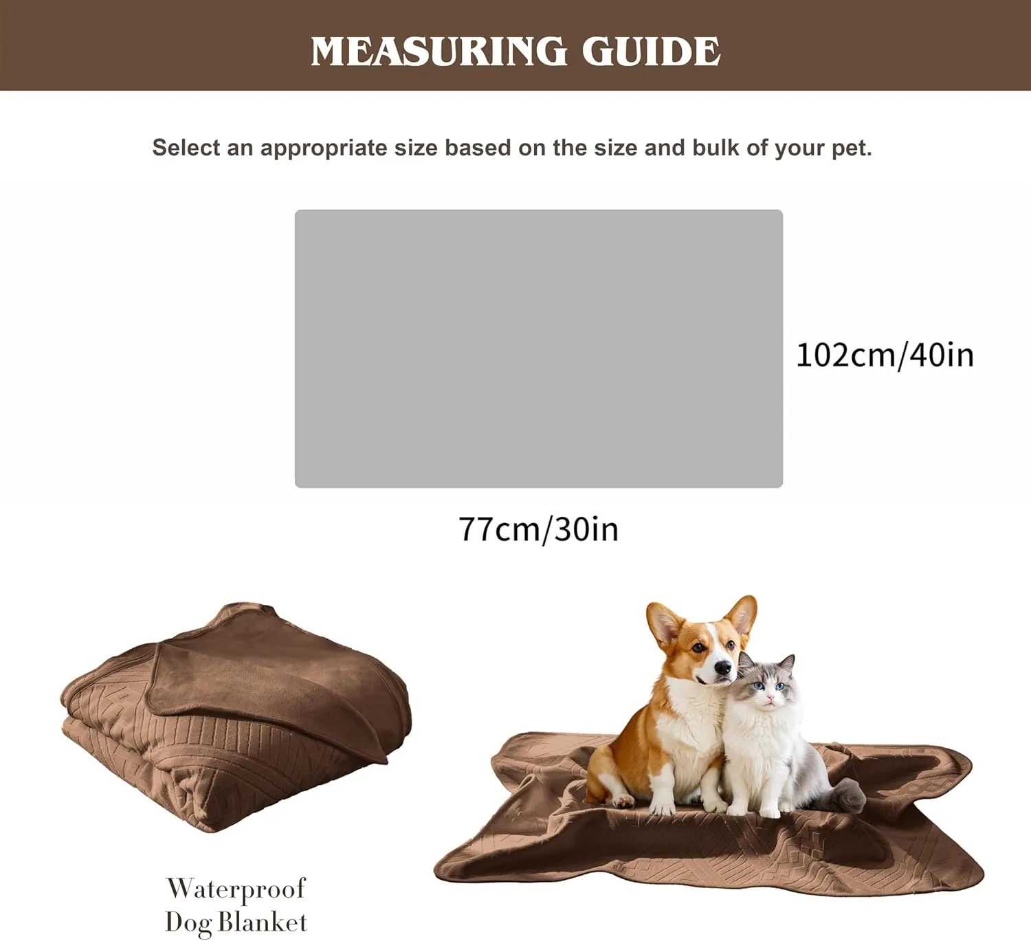 Waterproof Pet Blankets for Medium Dogs & Cats - Washable 2 - Sided Blanket for Couch, Bed, Car & Sofa Protection, Pattern and Velvet Reversible Throw,Ideal for Puppies30x40in/Brown
