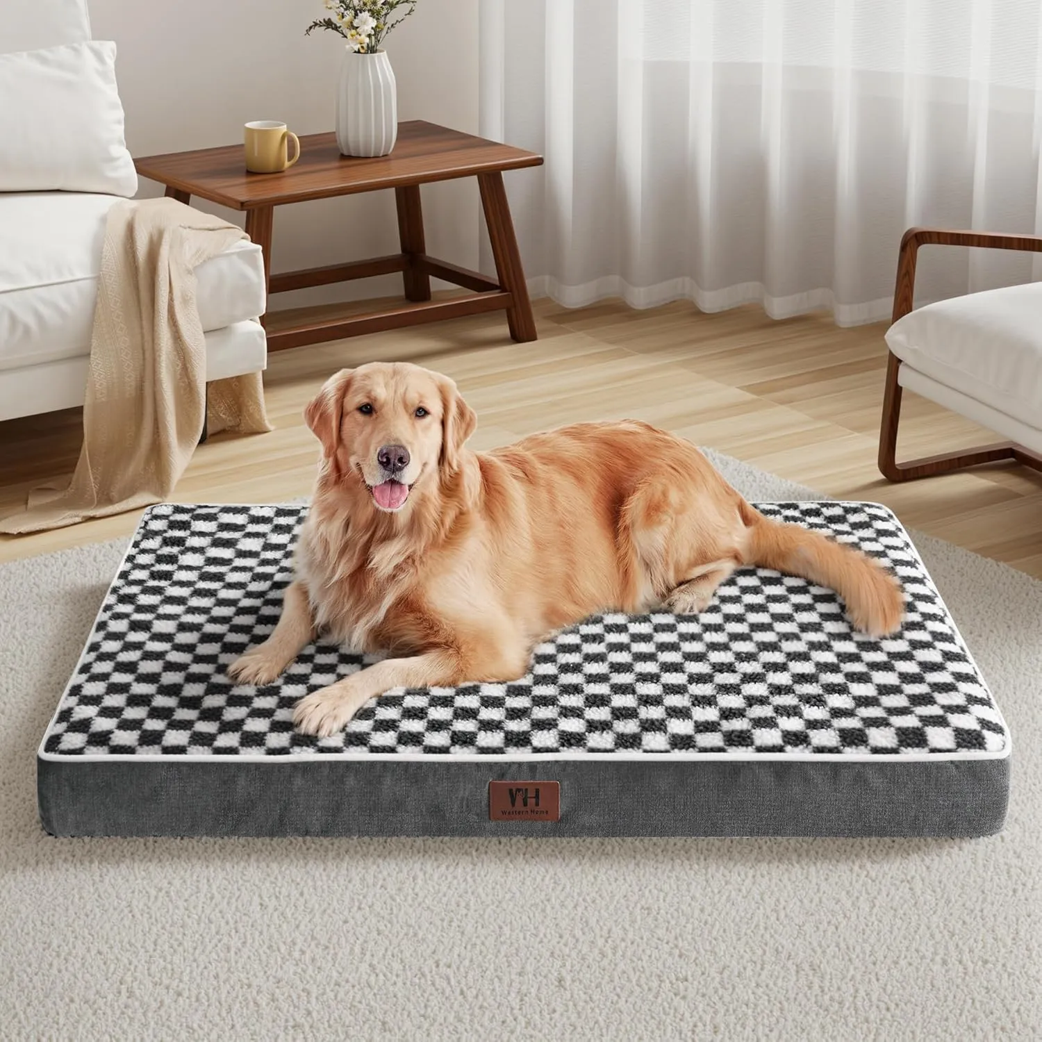 WESTERN HOME Extra Large Dog Bed XL, Waterproof Large Orthopedic Dog Bed with Washable Removable Cover, Egg Foam Pet Bed Mat for Crate, 42 inch, Grey