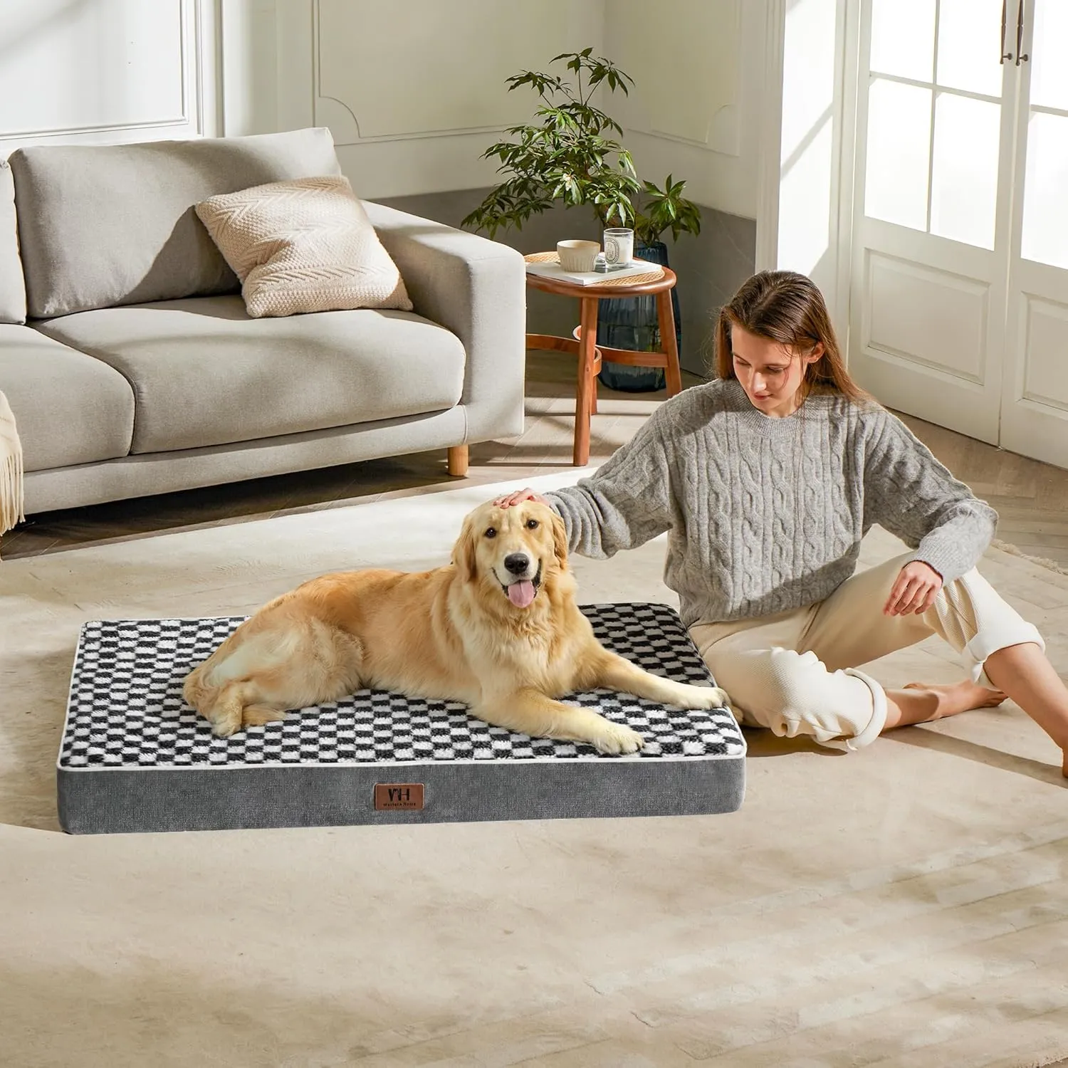 WESTERN HOME Extra Large Dog Bed XL, Waterproof Large Orthopedic Dog Bed with Washable Removable Cover, Egg Foam Pet Bed Mat for Crate, 42 inch, Grey
