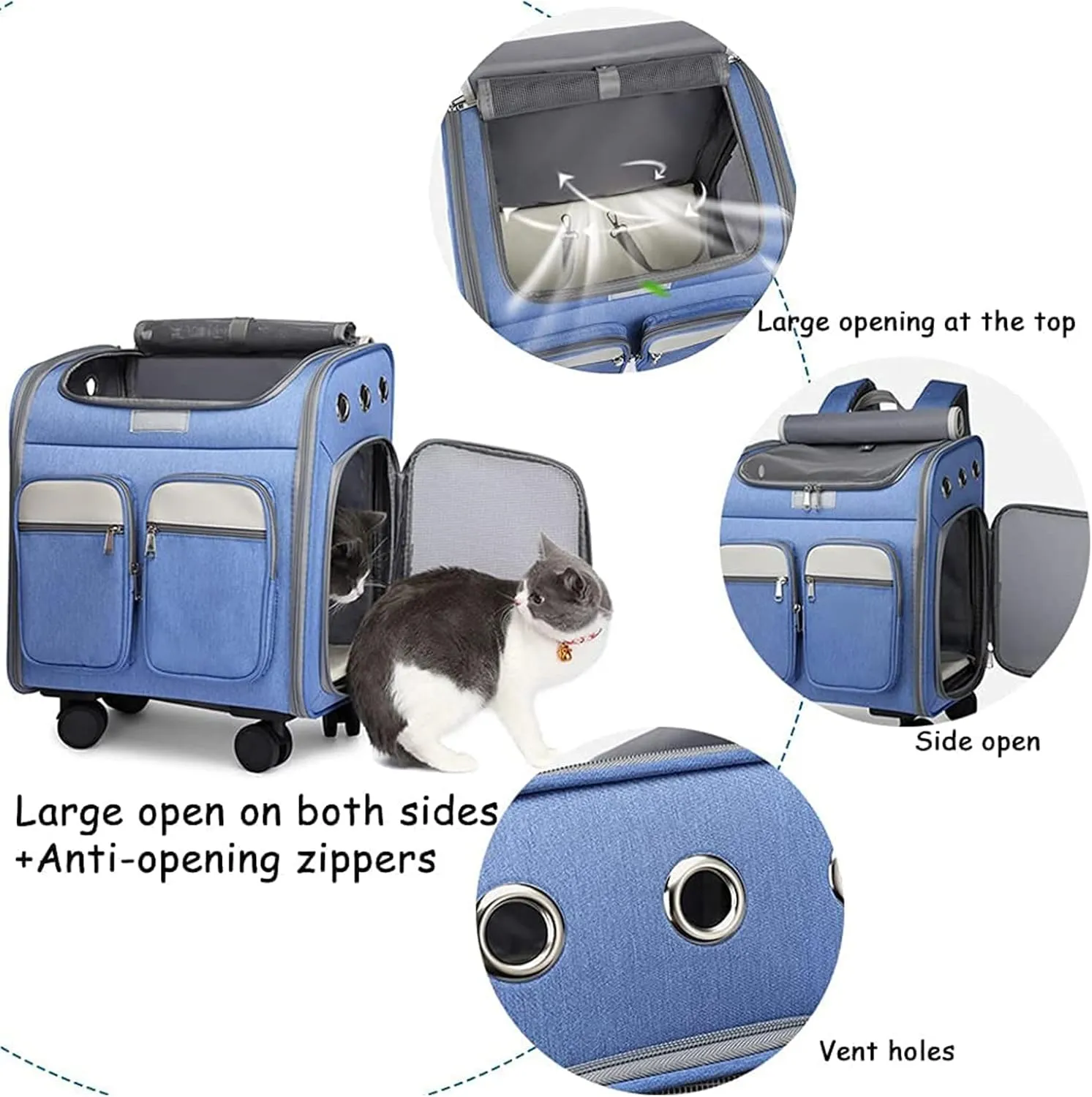 Wheeled Pet Carrier Backpack Pet Stroller,Travel Carrier with Detachable Wheels for Small Dogs Cats Puppies Up to 17 Lbs, Folding Puppy Carrier,Mesh Ventilation Windows, Storage Pockets