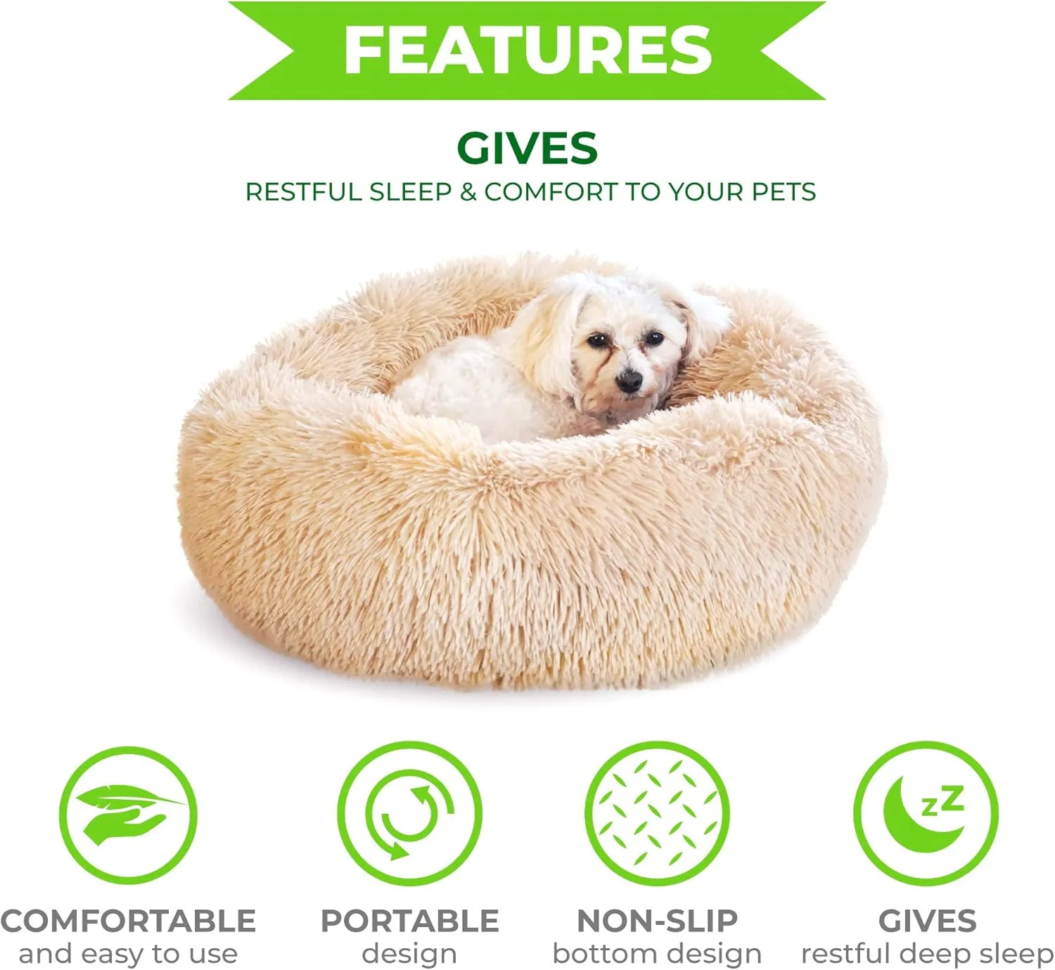 Whiskers & Friends Cat Bed Dog, Cat Beds for Indoor Cats Washable, Orthopedic Soft Fluffy Round Calming Pet Bed for Small to Large Kitty Kittens & Dogs, Small Dog Beds & Furniture