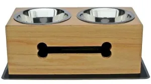Wooden Elevated Dog Bowls - PetsStop Wooden Bone Elevated Dog Bowls