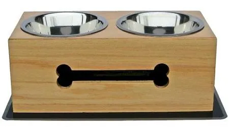 Wooden Elevated Dog Bowls - PetsStop Wooden Bone Elevated Dog Bowls